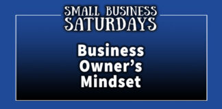 Two Tone Blue Image - White Text that Showcases The Small Business Saturdays: Title Reads: Business Owner's Mindset