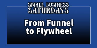 Two Tone Blue Image - White Text that Showcases The Small Business Saturdays: Title Reads: From Funnel to Flywheel...