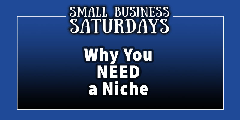 Two Tone Blue Image - White Text that Showcases The Small Business Saturdays: Title Reads: Why You Need a Niche